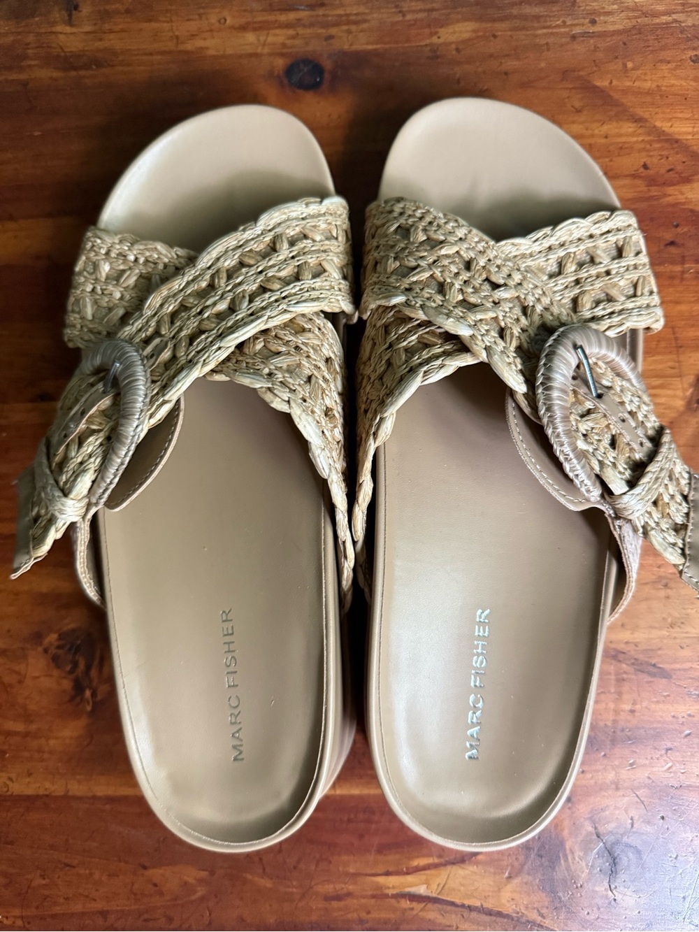 Marc Fisher Tan Braided Buckle never worn. Size 9  Slide Mules